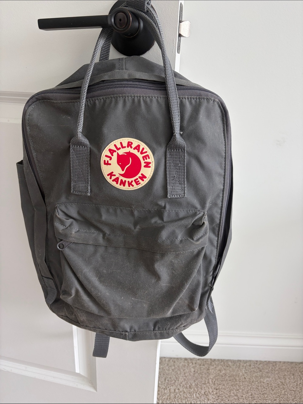 Fjallraven Kanken Kids Backpack in Dark Gray with Red Logo